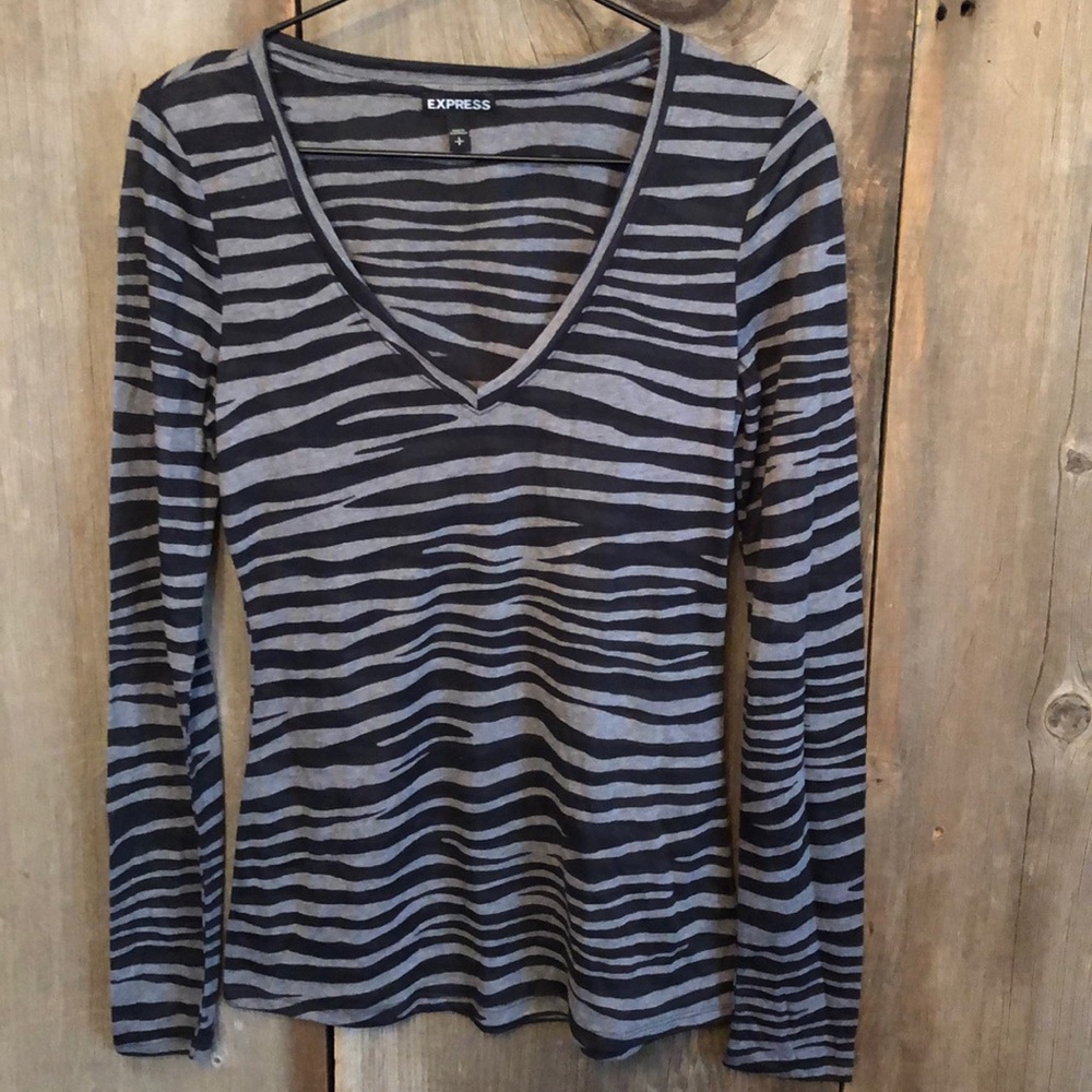 Express Zebra Black Gray V-neck Semi Sheer Size Small
